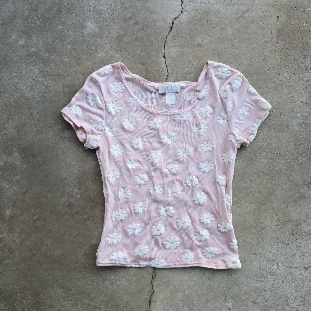 VINTAGE 90's Express Tricot Flower Power Stretchy Club Rave Top Small